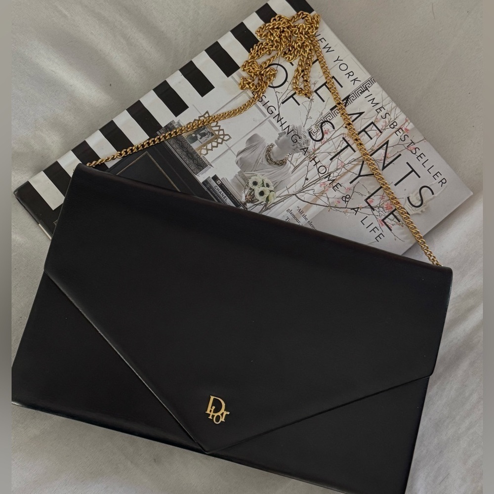 Authentic Dior Black Bag with Gold Chain Accent